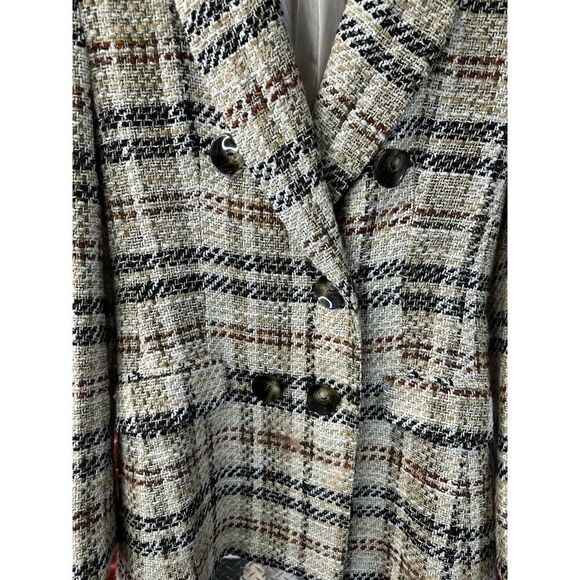 ZARA WOMAN DOUBLE-BREASTED TEXTURED CHECK BLAZER SAND BLACK 2075/299 FW20 Large - Picture 5 of 14